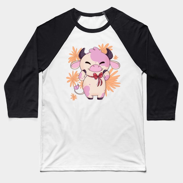 Happy strawberry spring cow Baseball T-Shirt by Itsacuteart